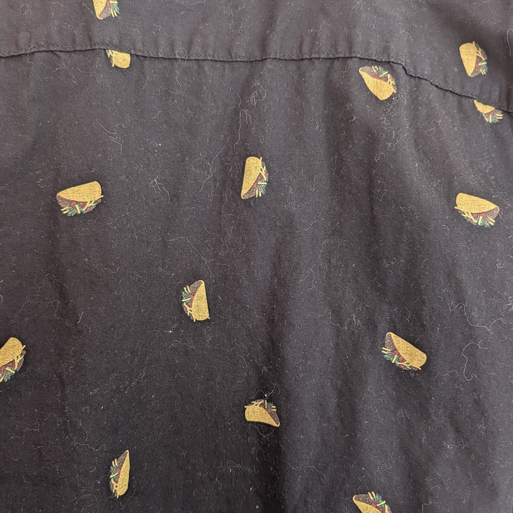 Black Short Sleeve Button-Up Shirt with Yellow Taco Print - Picture 4 of 4